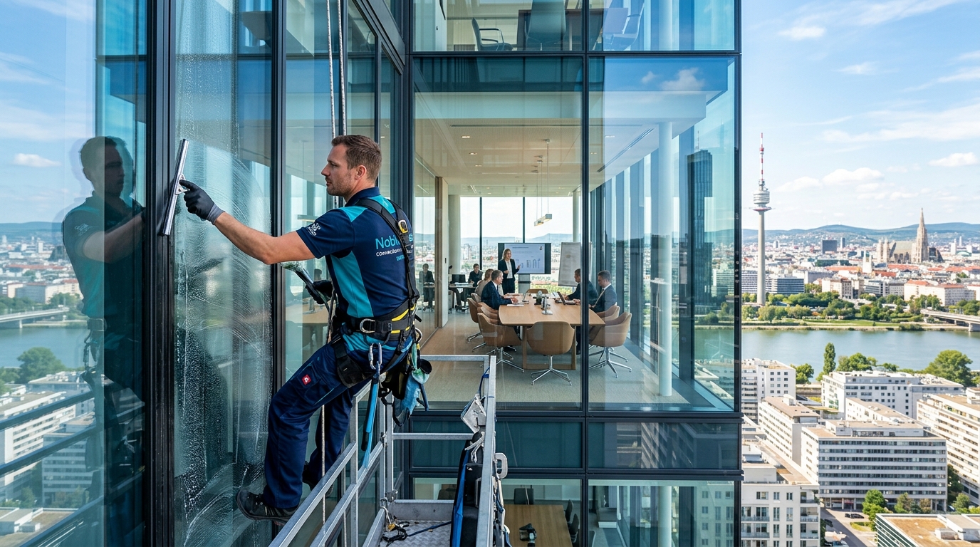 Gewerbliche Glas- und Bürofensterreinigung in Wien