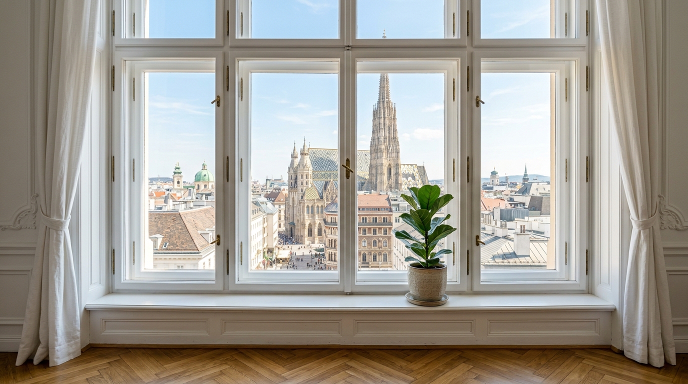 Nachher: Perfekt gereinigtes, streifenfreies Fenster mit klarem Durchblick